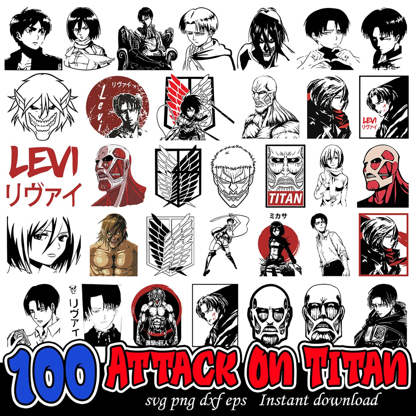 100 Attack on Titan SVG Bundle Instant Download Graphics