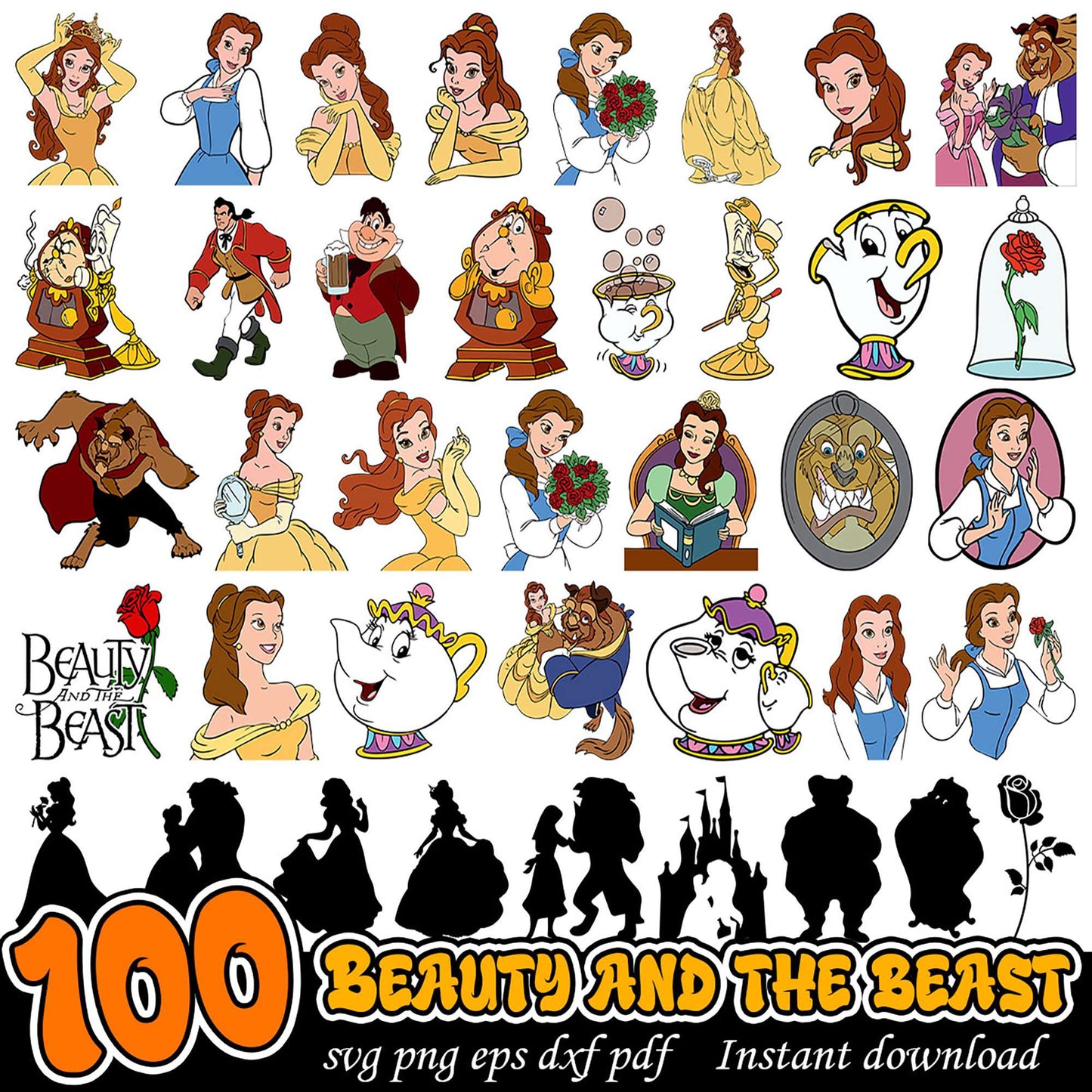 100 Beauty and the Beast SVG PNG Bundle