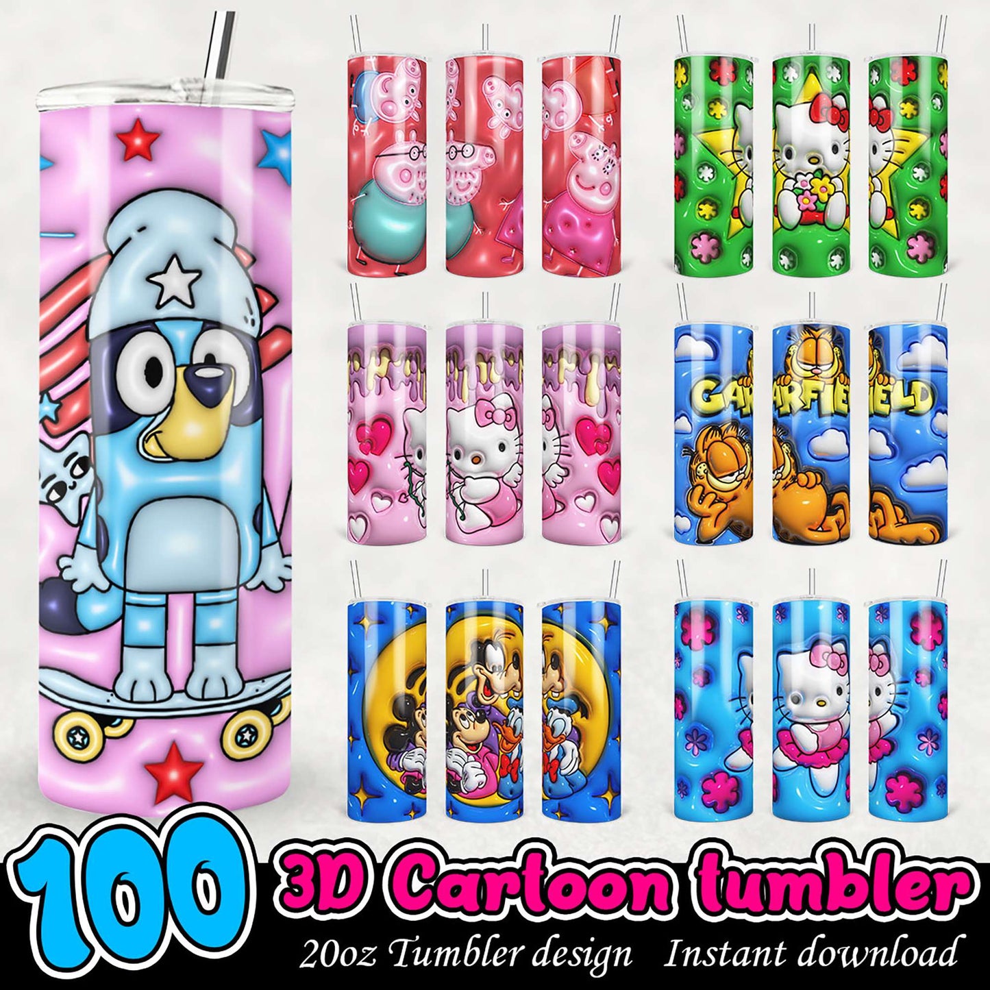 100 Cartoon Tumbler Designs PNG