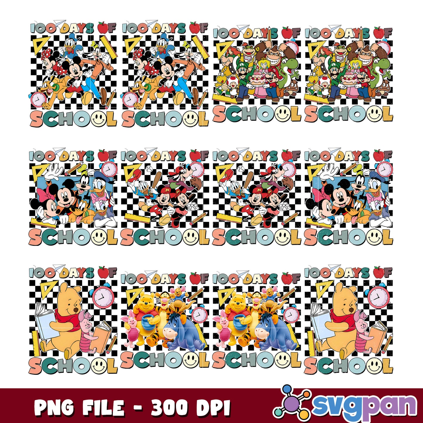 100 Days of School Disney Bundle PNG