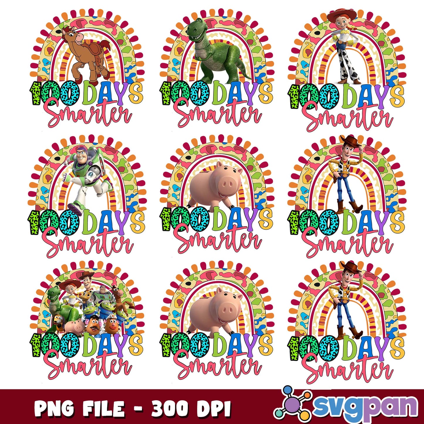100 days smarter toy story png bundle