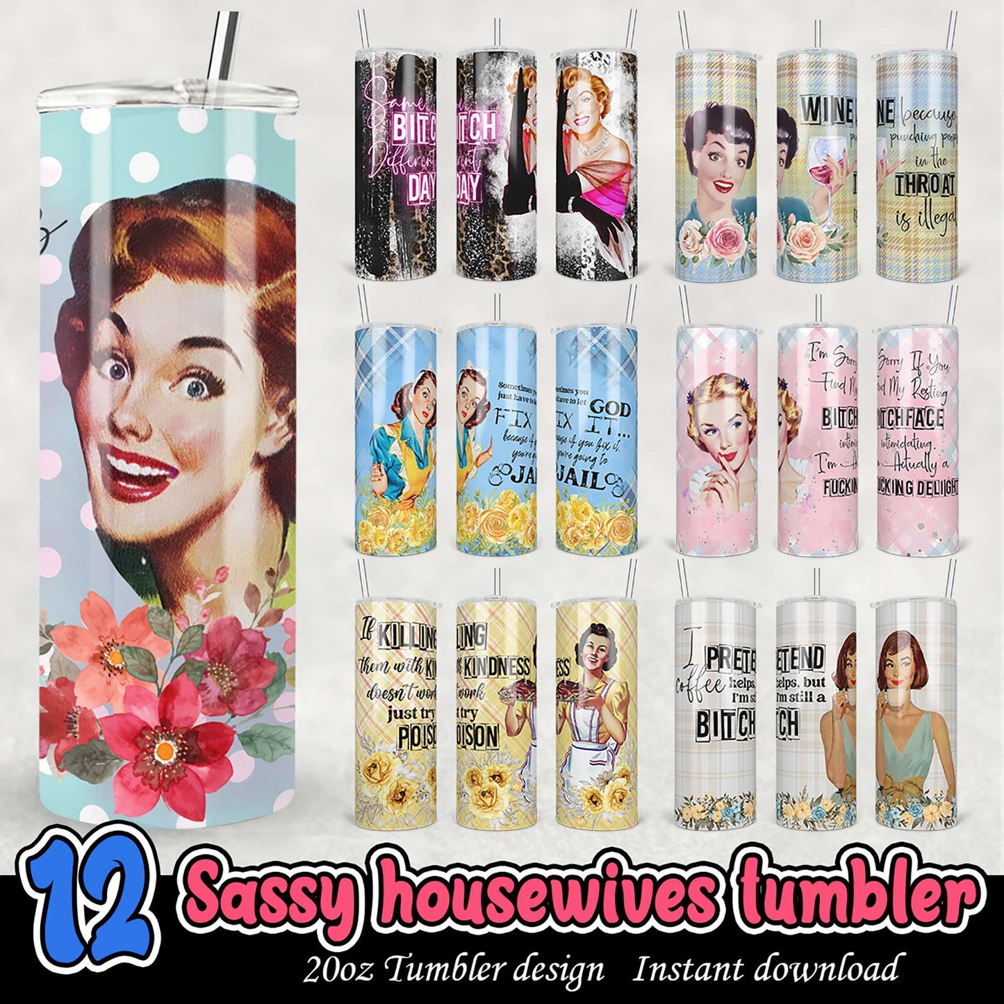 12 Sassy Housewives Tumbler Designs