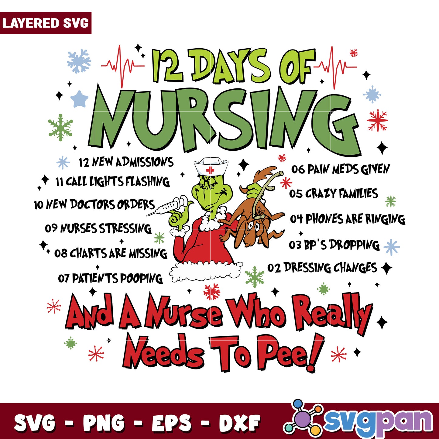 12 days of nursing svg, christmas svg, grinch svg