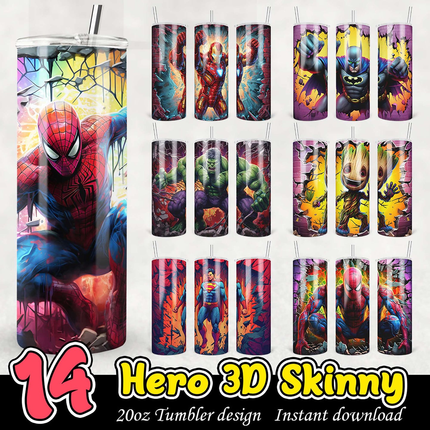 14 Hero 3D Skinny Tumbler PNGs