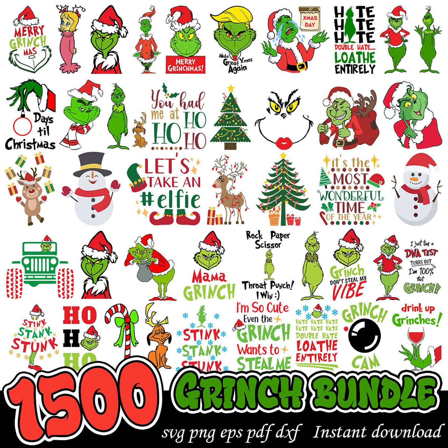 1500 Grinch SVG Bundle Instant Download