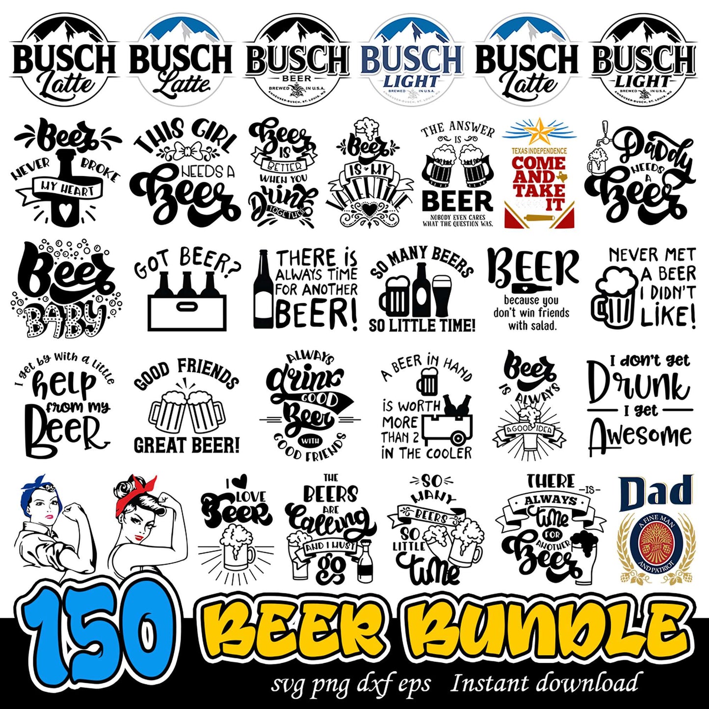 150 Beer Bundle SVG PNG DXF EPS Graphics for Beer Lovers