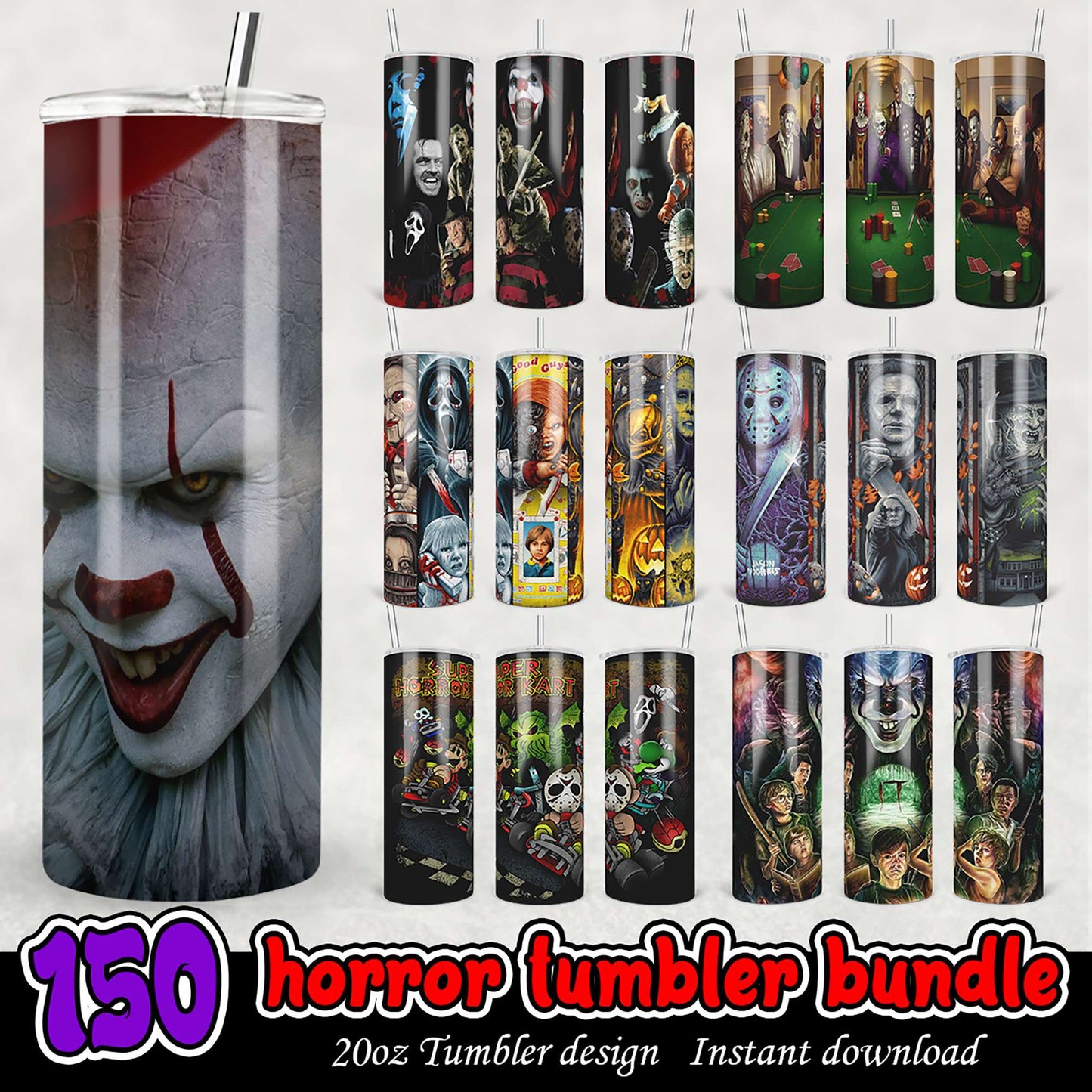 150 Horror Tumbler Designs PNG Bundle
