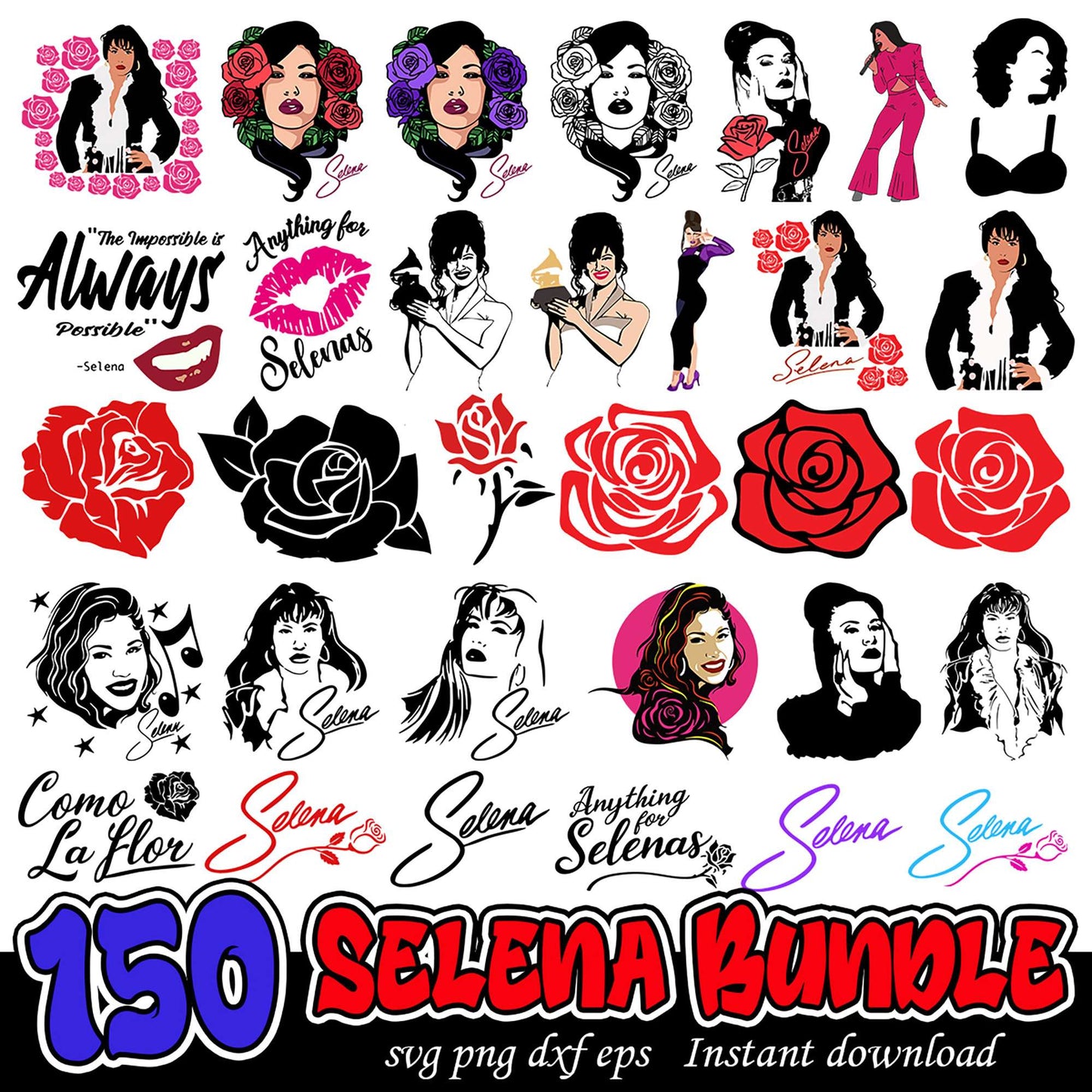 150 Selena Bundle SVG Designs for Instant Download Art