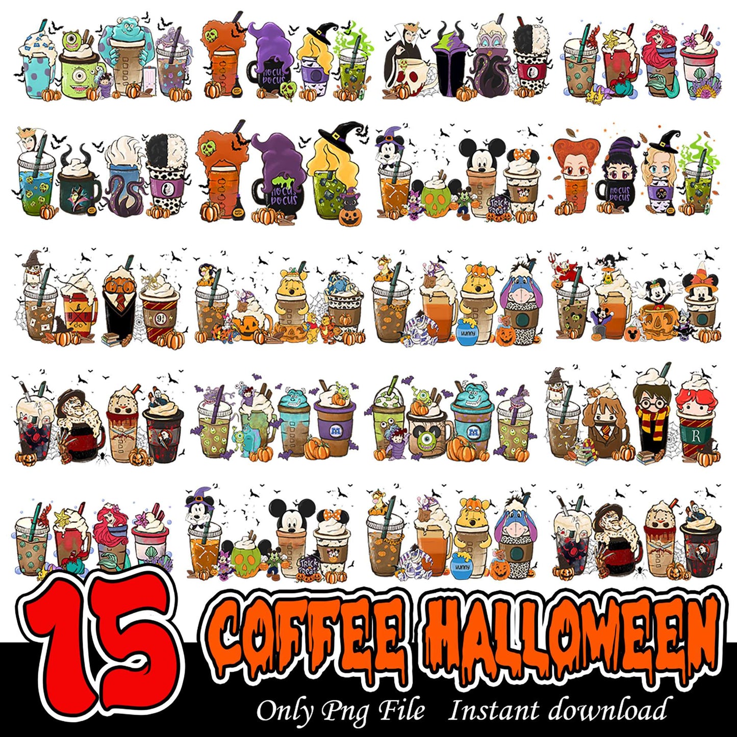 15 Halloween Coffee PNG Bundle