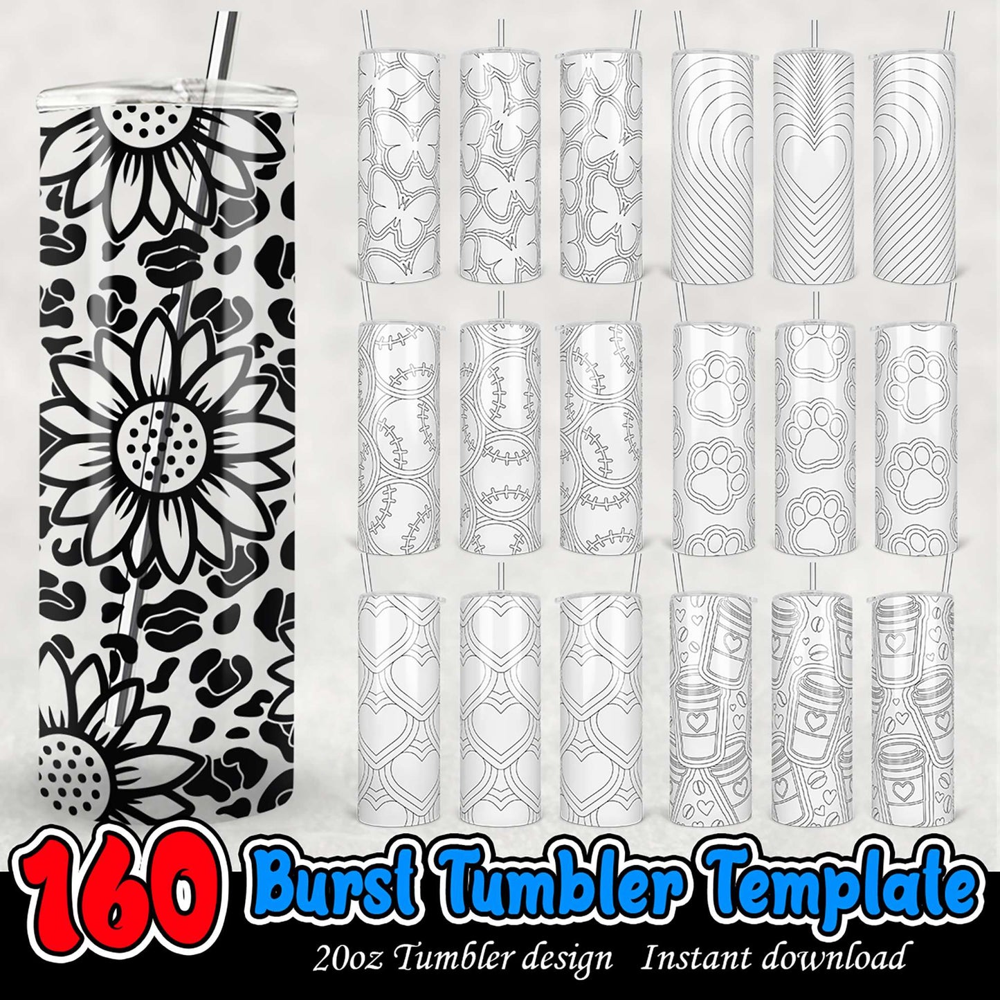 160 Burst Tumbler Templates PNG