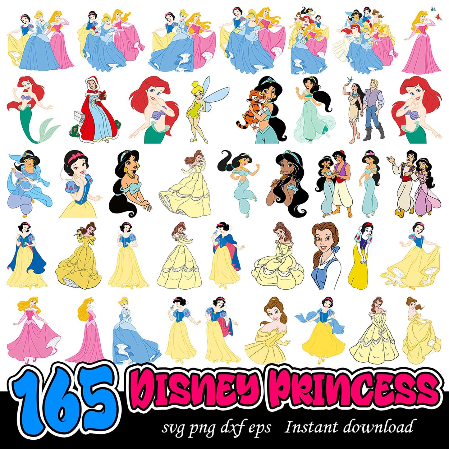 165 Disney Princess SVG Bundle for Instant Download Art