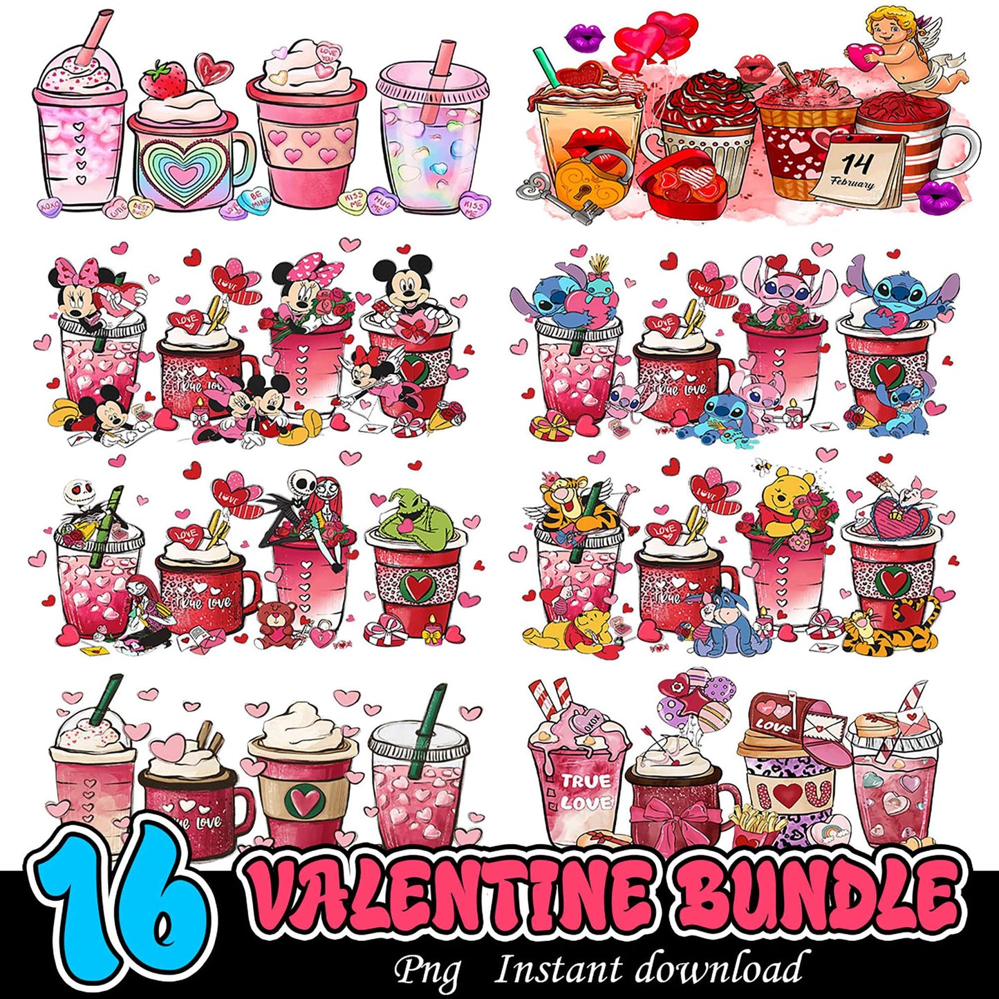 16 Valentine PNG Bundle Instant Download