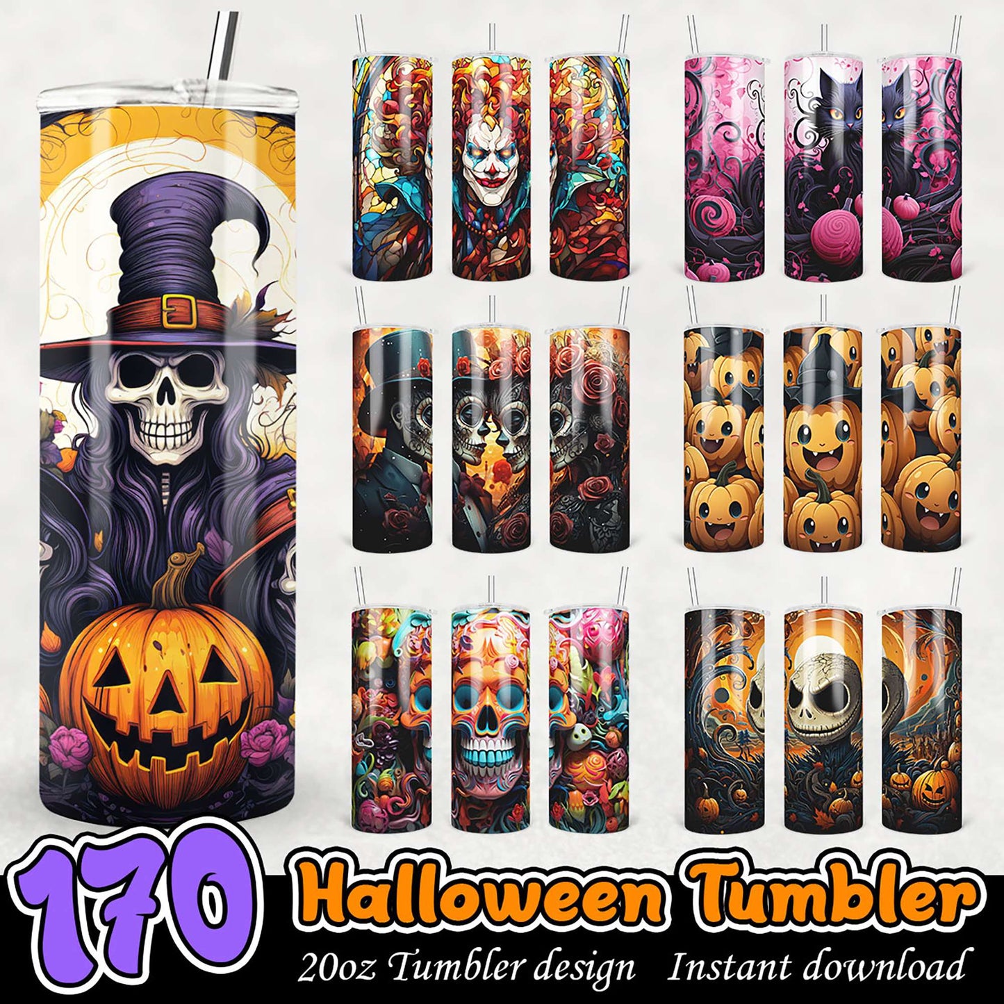 170 Halloween Tumbler Designs PNG Bundle