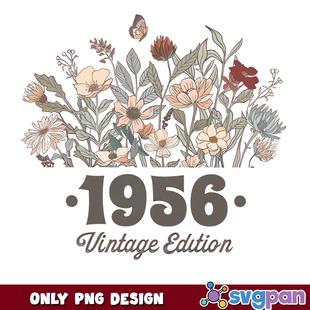 1956 Vintage Edition Wildflower PNG, Birthday PNG, Floral PNG
