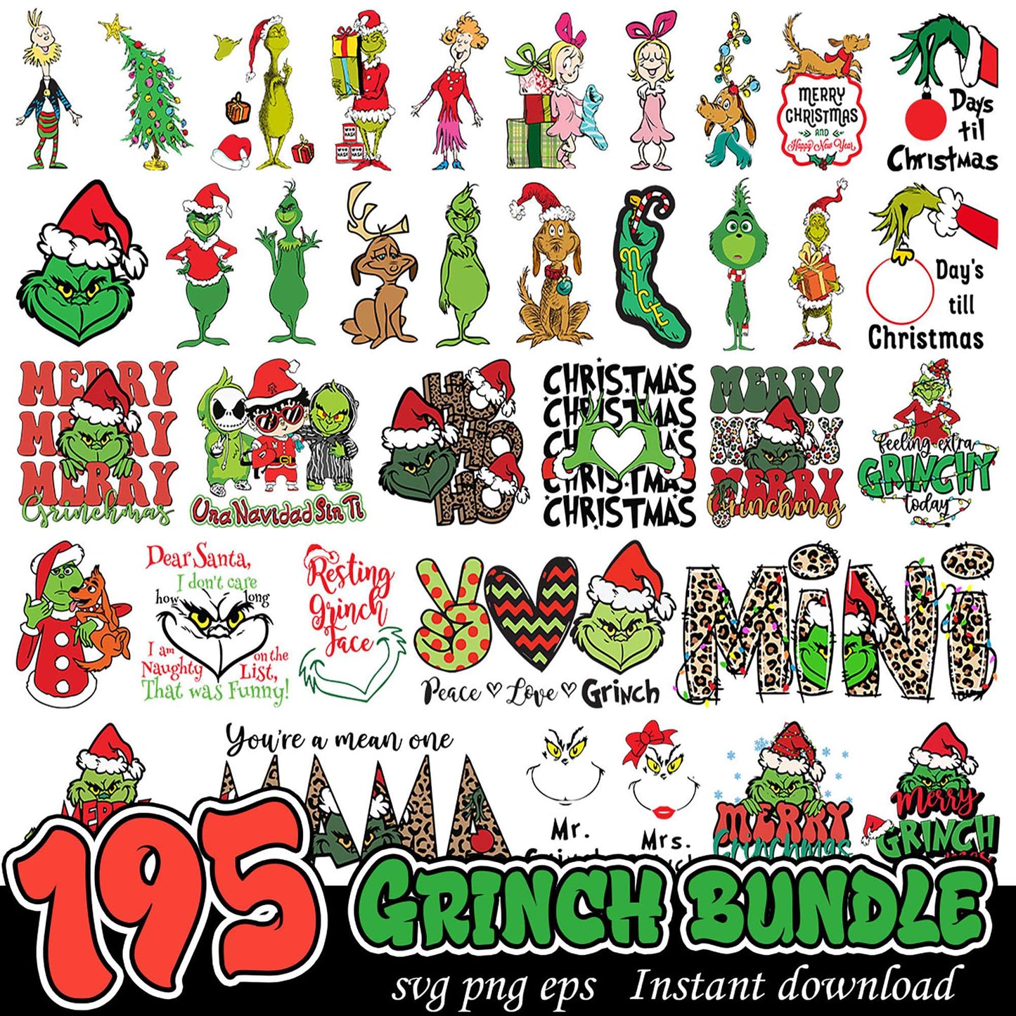 195 Grinch SVG Bundle Christmas Designs