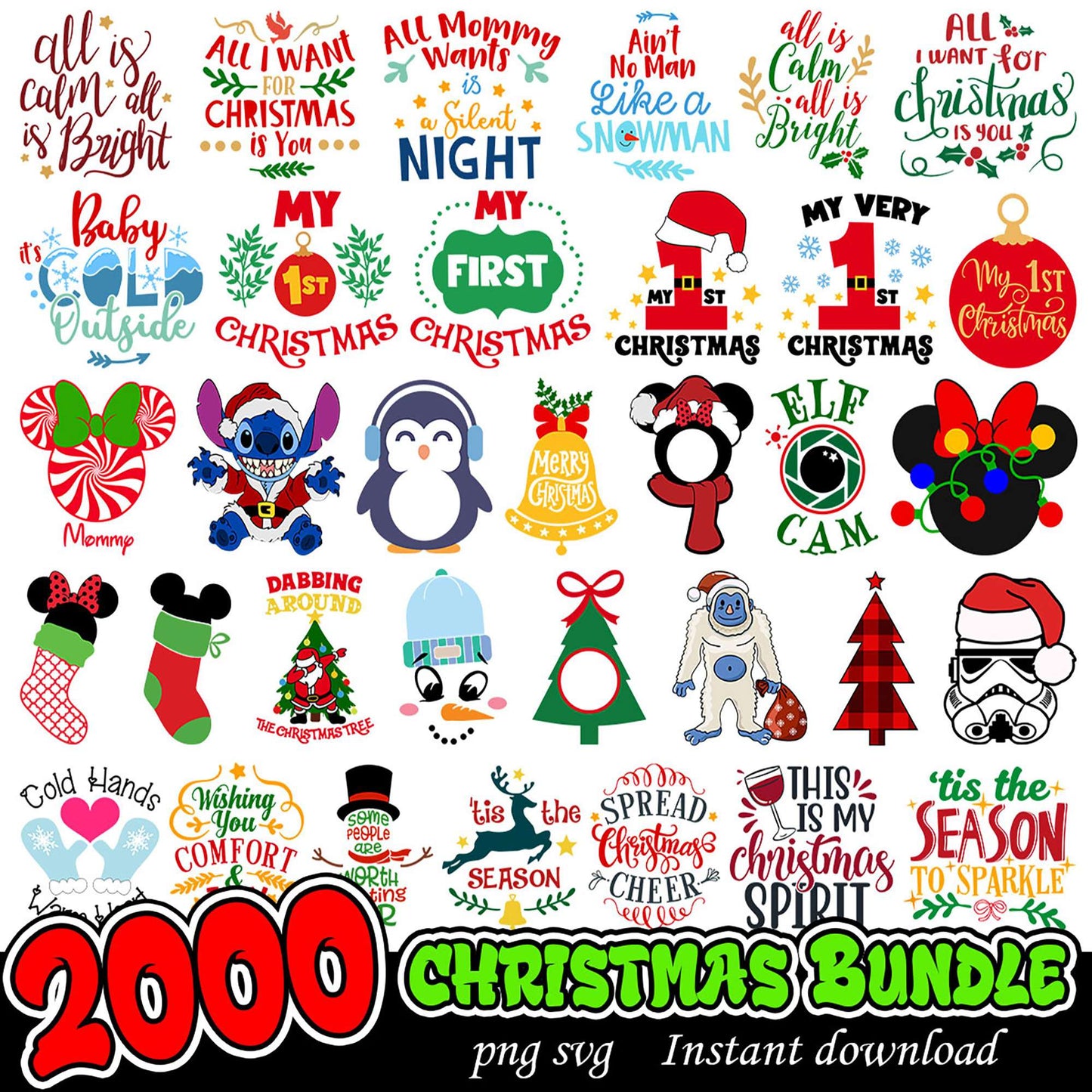 2000 Christmas SVG Bundle PNG Instant Download