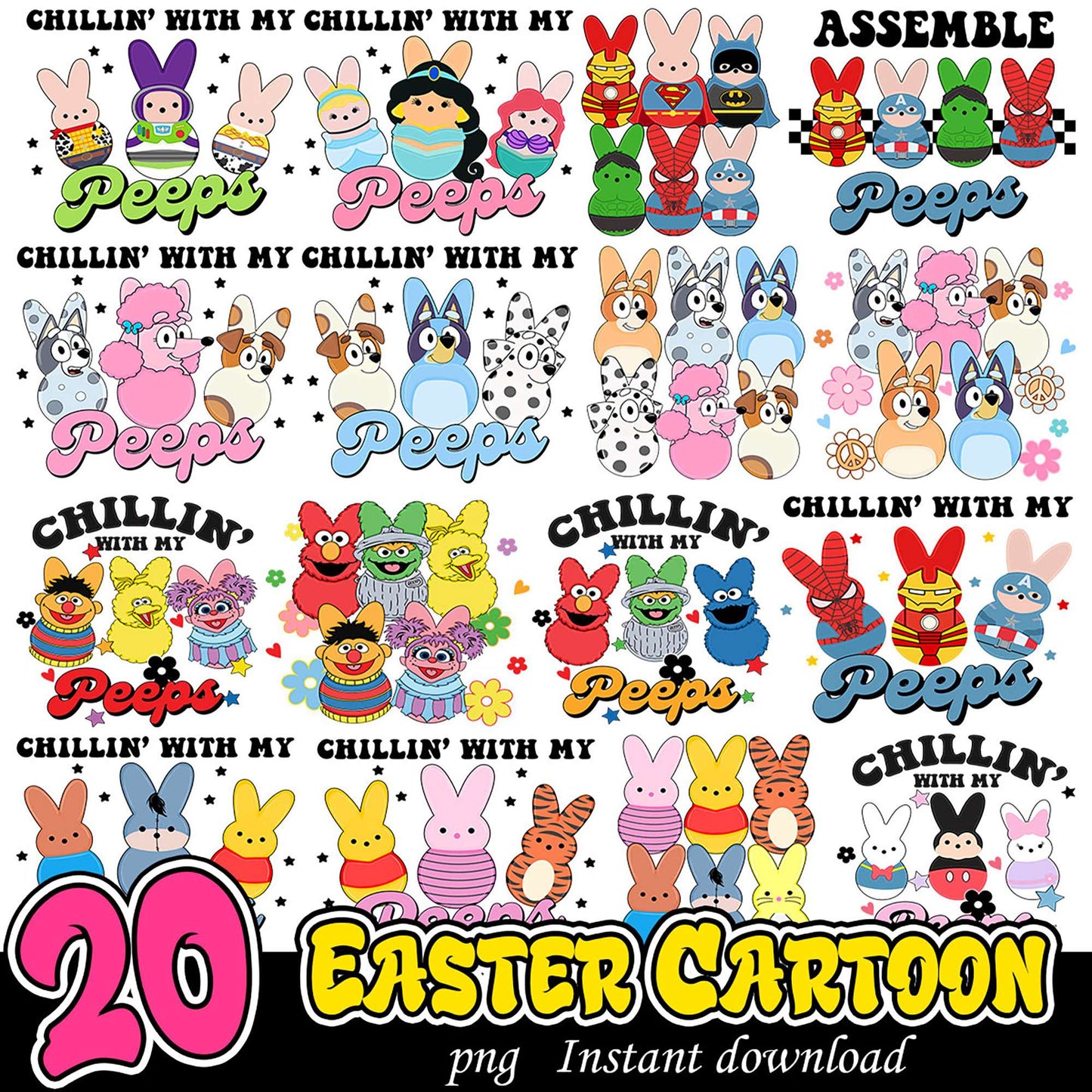 20 Easter Cartoon Peeps PNGs Instant Download