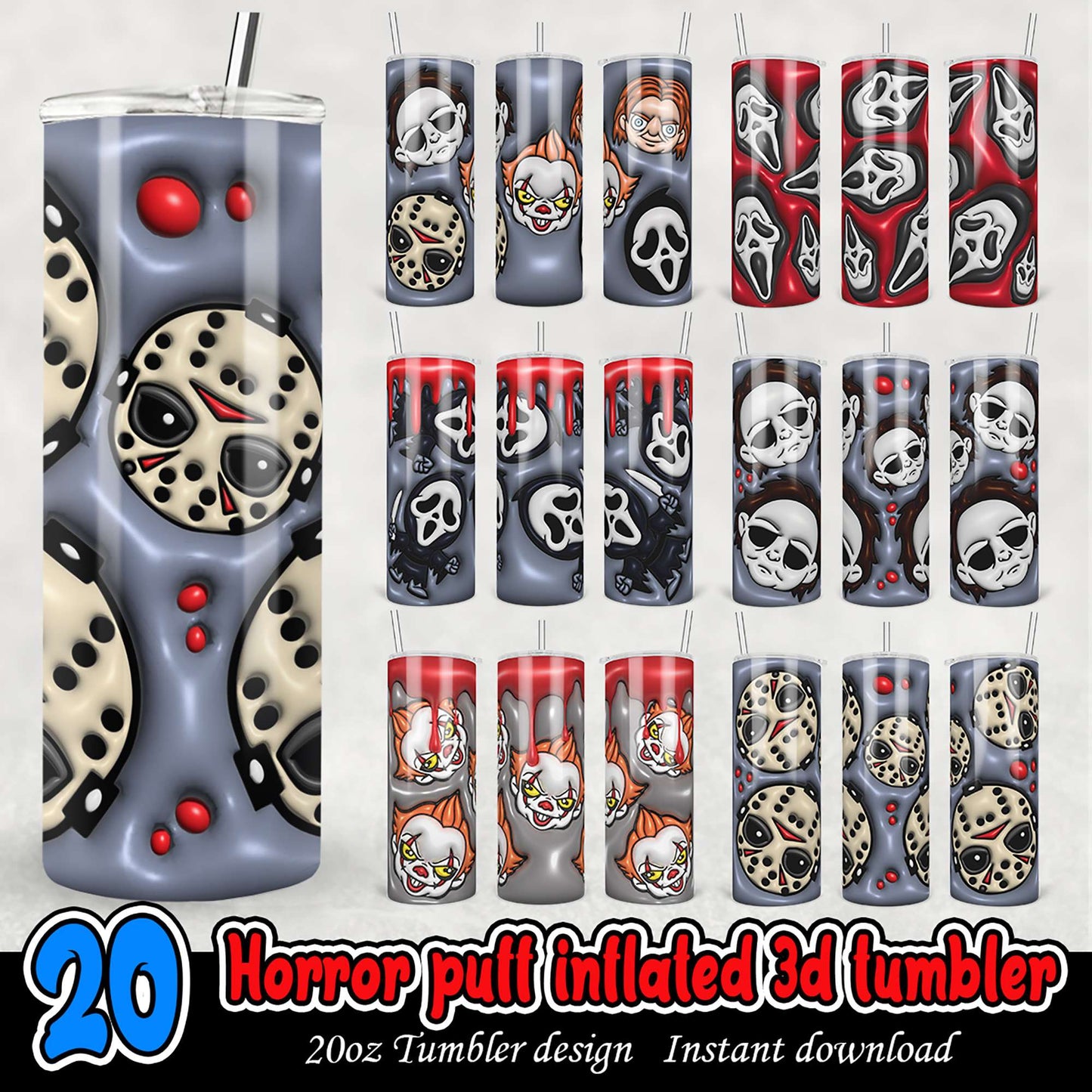 20 Horror Puff Inflated 3D Tumbler Designs