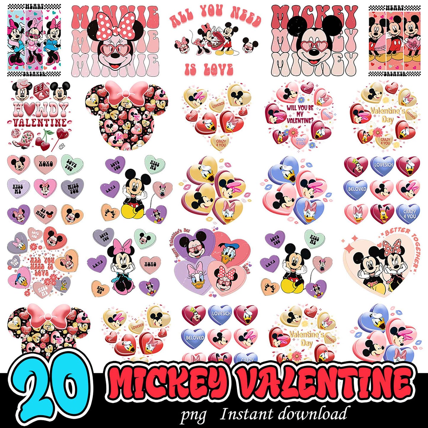 20 Mickey Valentine PNGs Instant Download