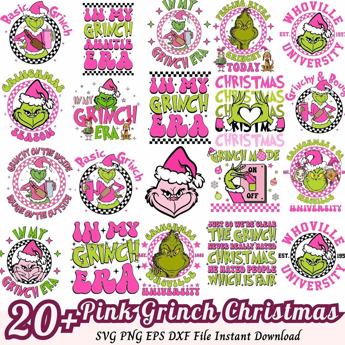 20 Pink Grinch Christmas SVG PNG Bundle