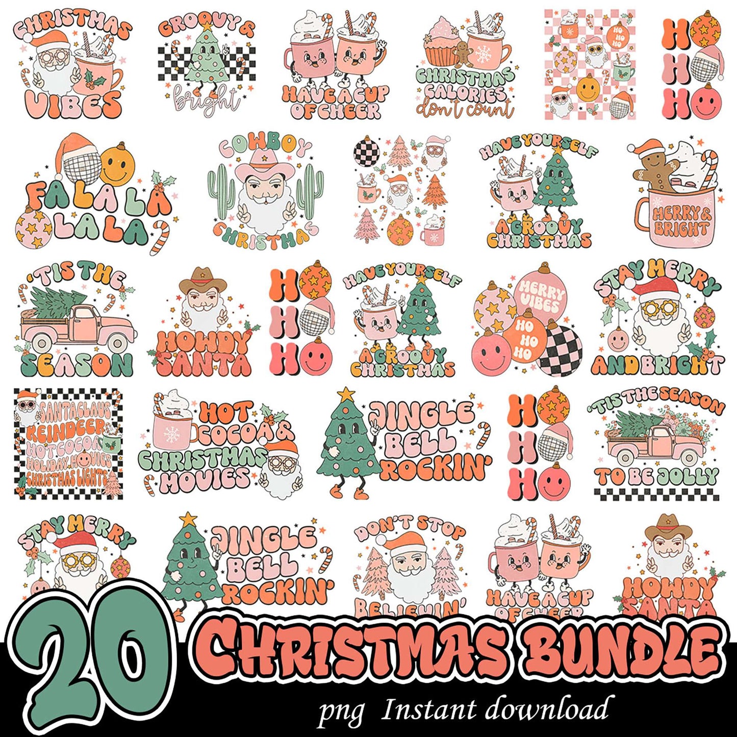 20 Retro Christmas PNG Bundle