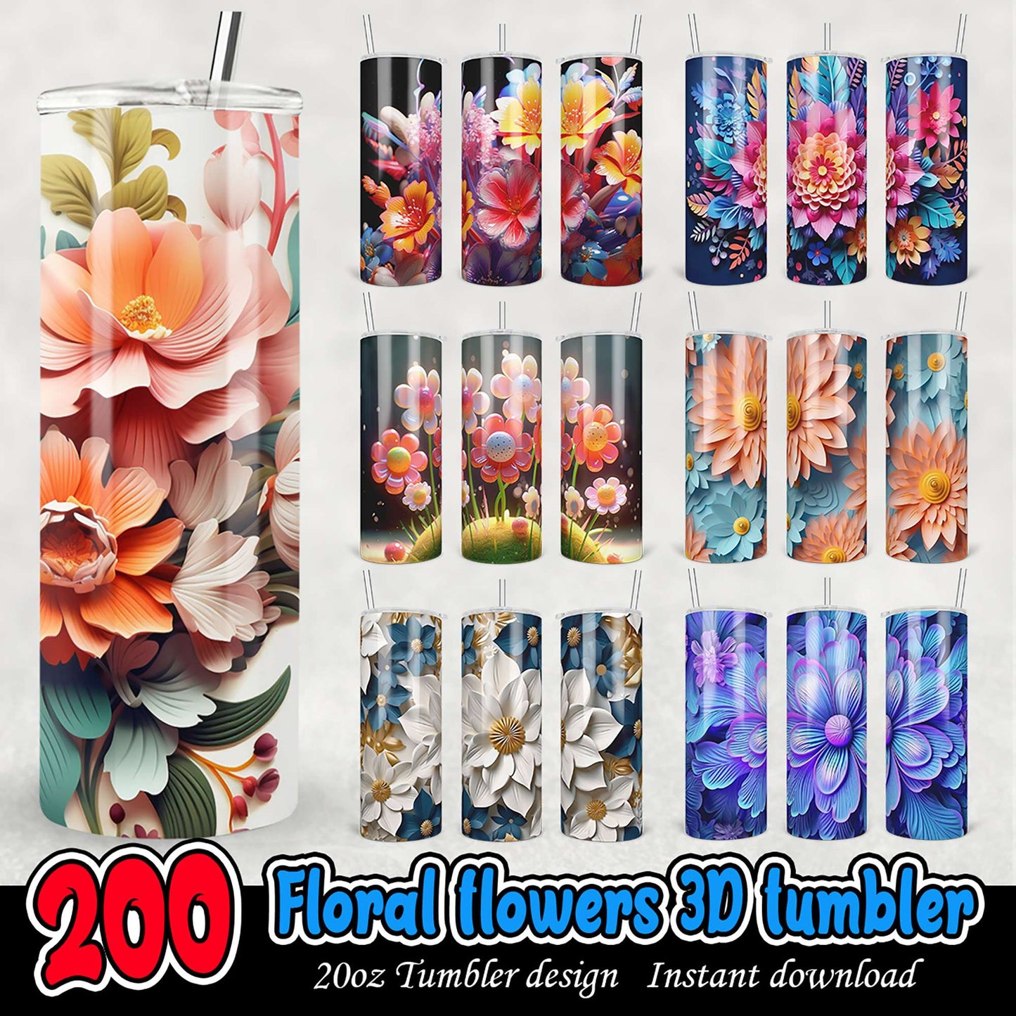 20oz Floral Tumbler Designs PNG Bundle