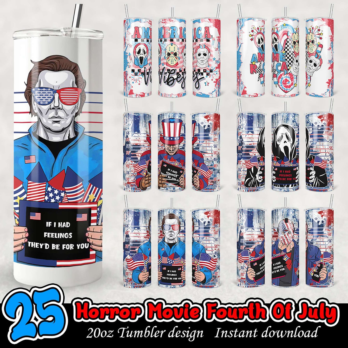 20oz Horror Movie 4th July Tumbler PNG