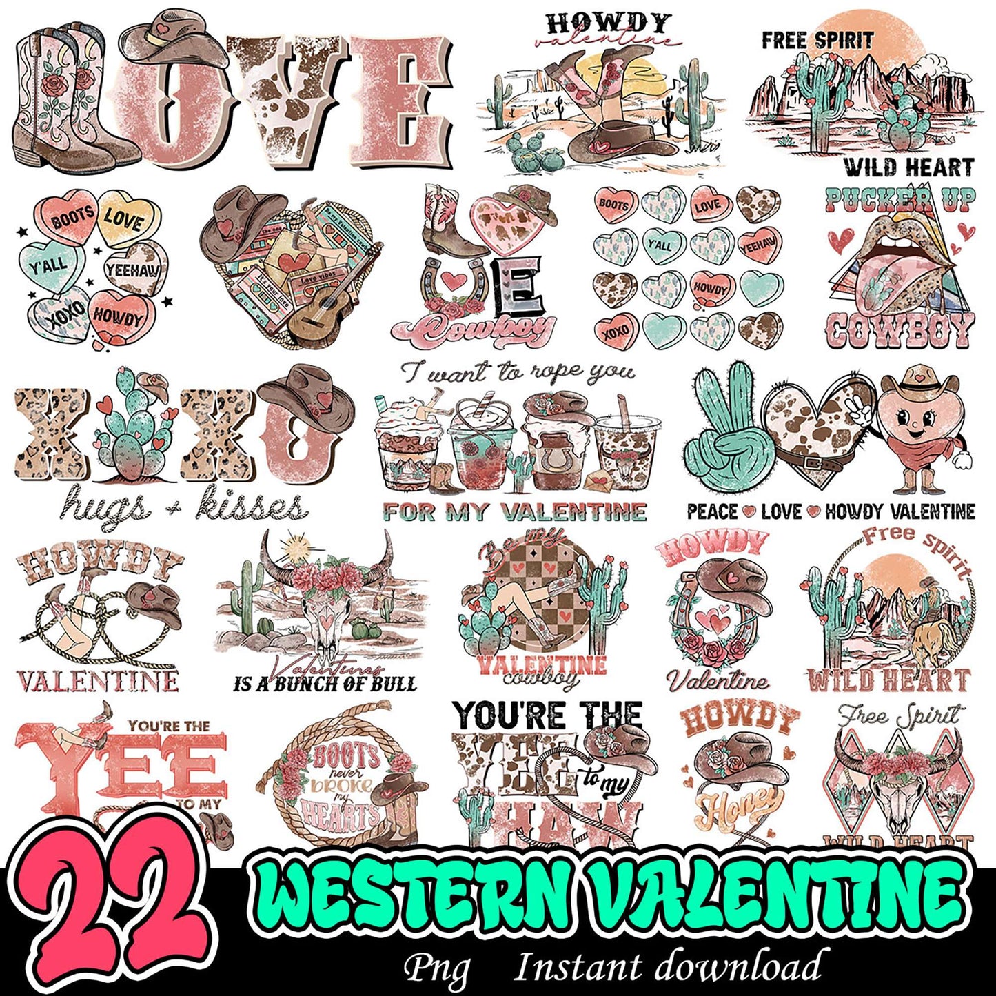 22 Western Valentine PNG Designs