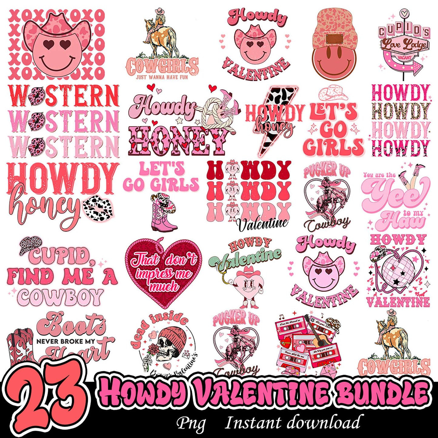 23 Howdy Valentine PNG Bundle Designs