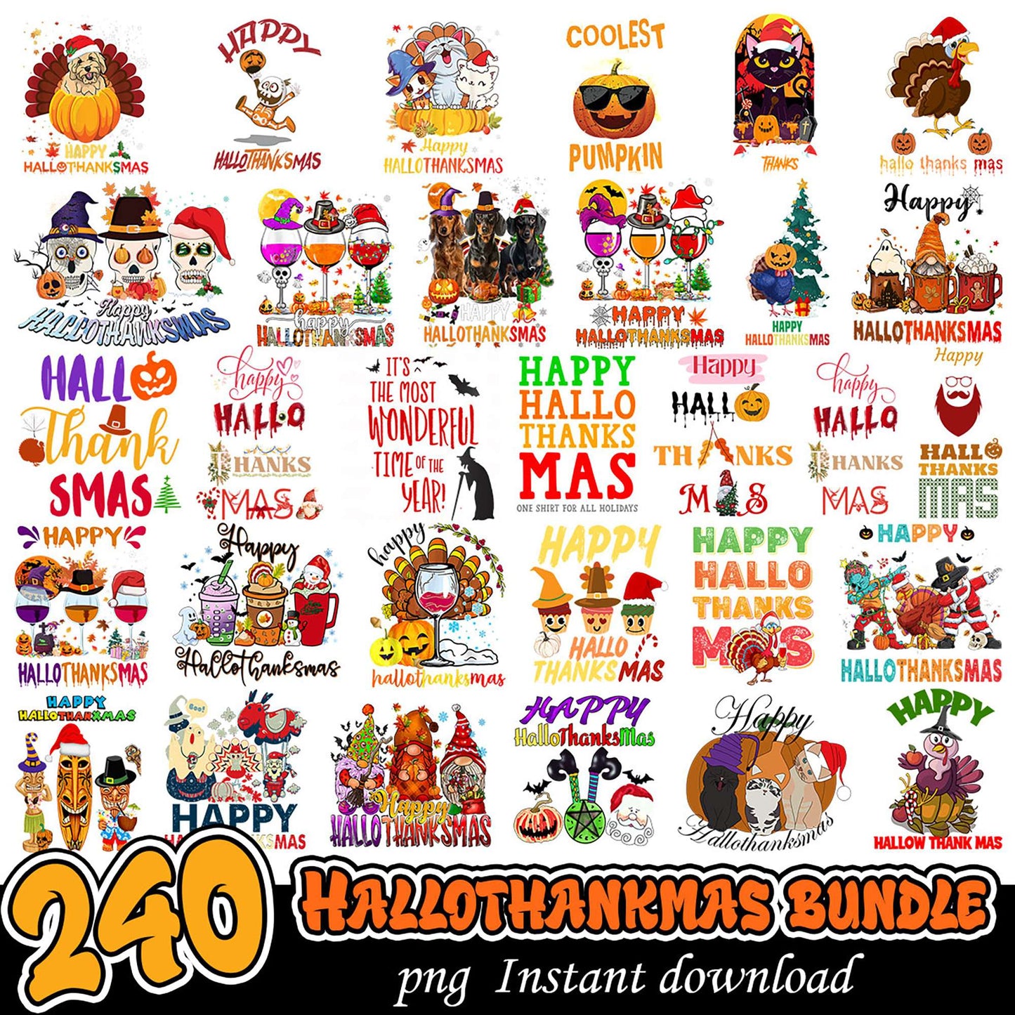 240 HalloThanksmas PNG Bundle Designs