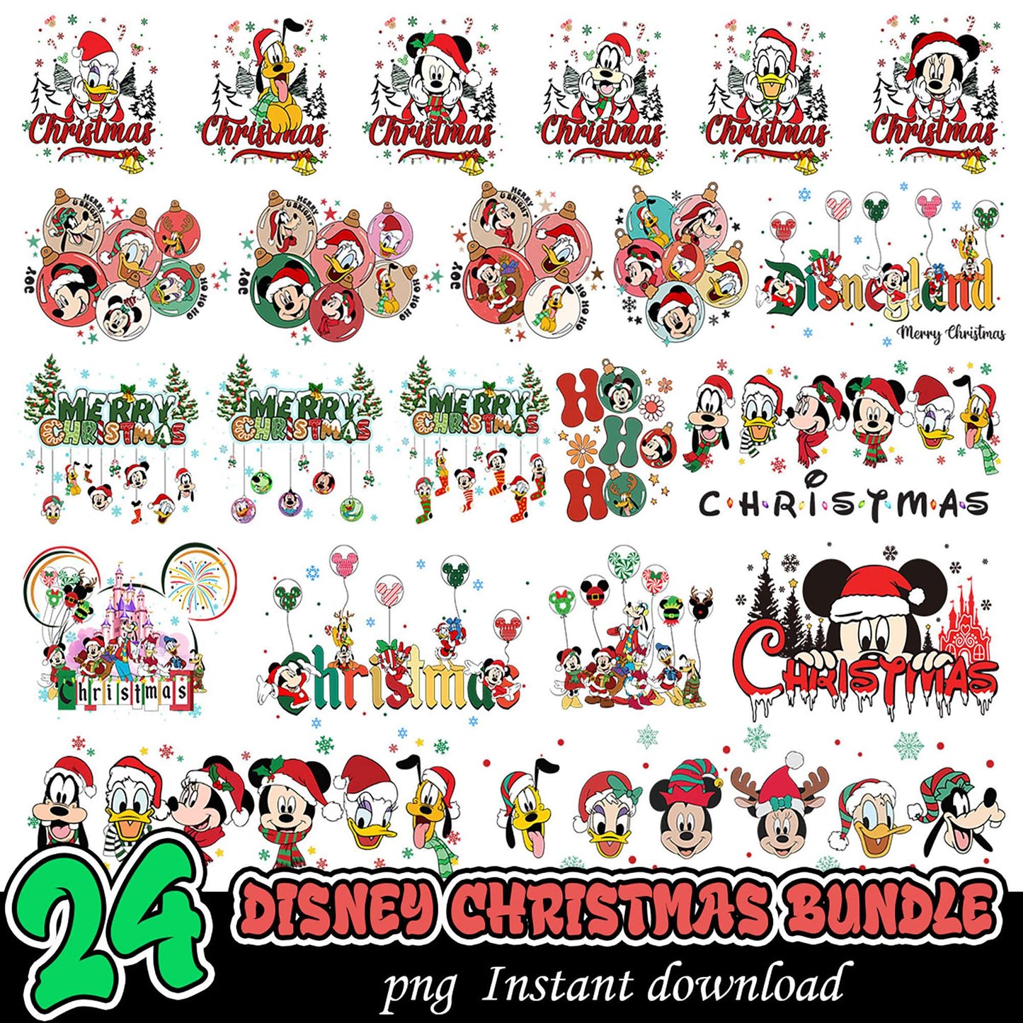24 Disney Christmas PNG Bundle Designs