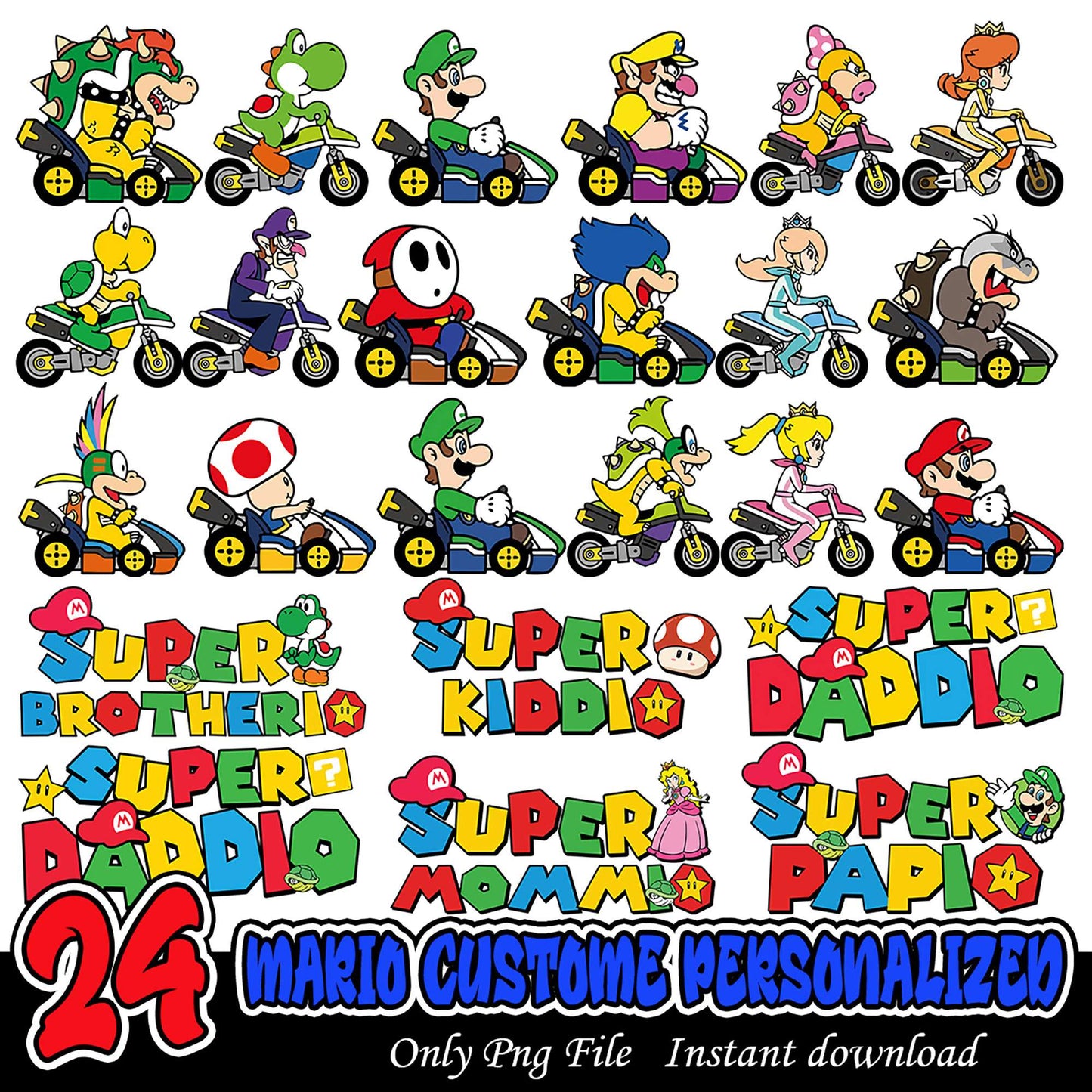 24 Mario Kart Bundle PNG for Custom Designs and Crafts