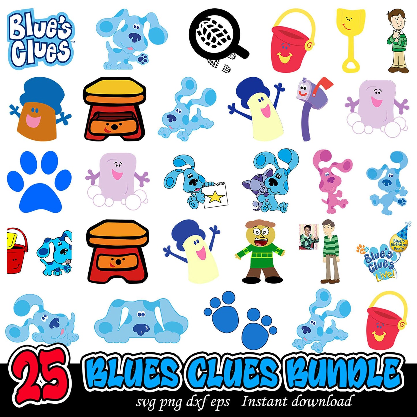 25 Blues Clues SVG Bundle Instant Download for Crafts and Decor