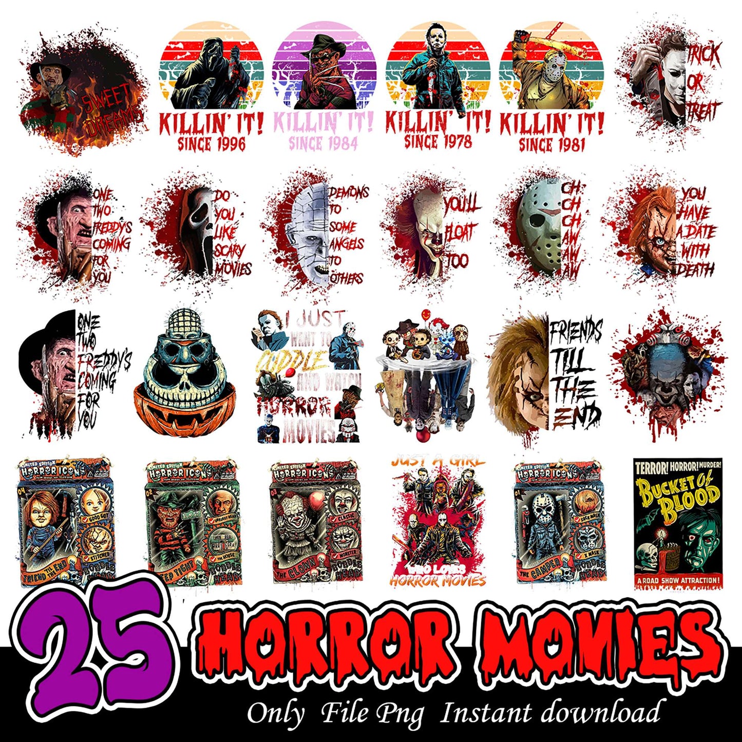 25 Horror Movie PNG Bundle Instant Download