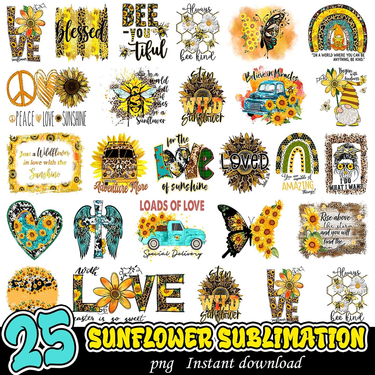 25 Sunflower Sublimation PNGs