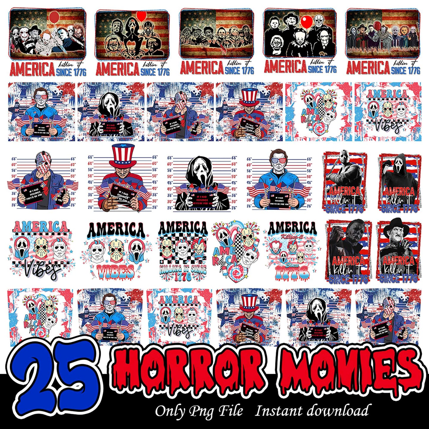 25 Unique Horror Movie PNG Designs for Instant Download