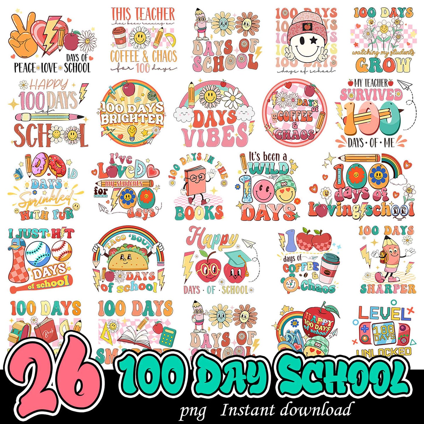 26 PNG 100 Days School Designs