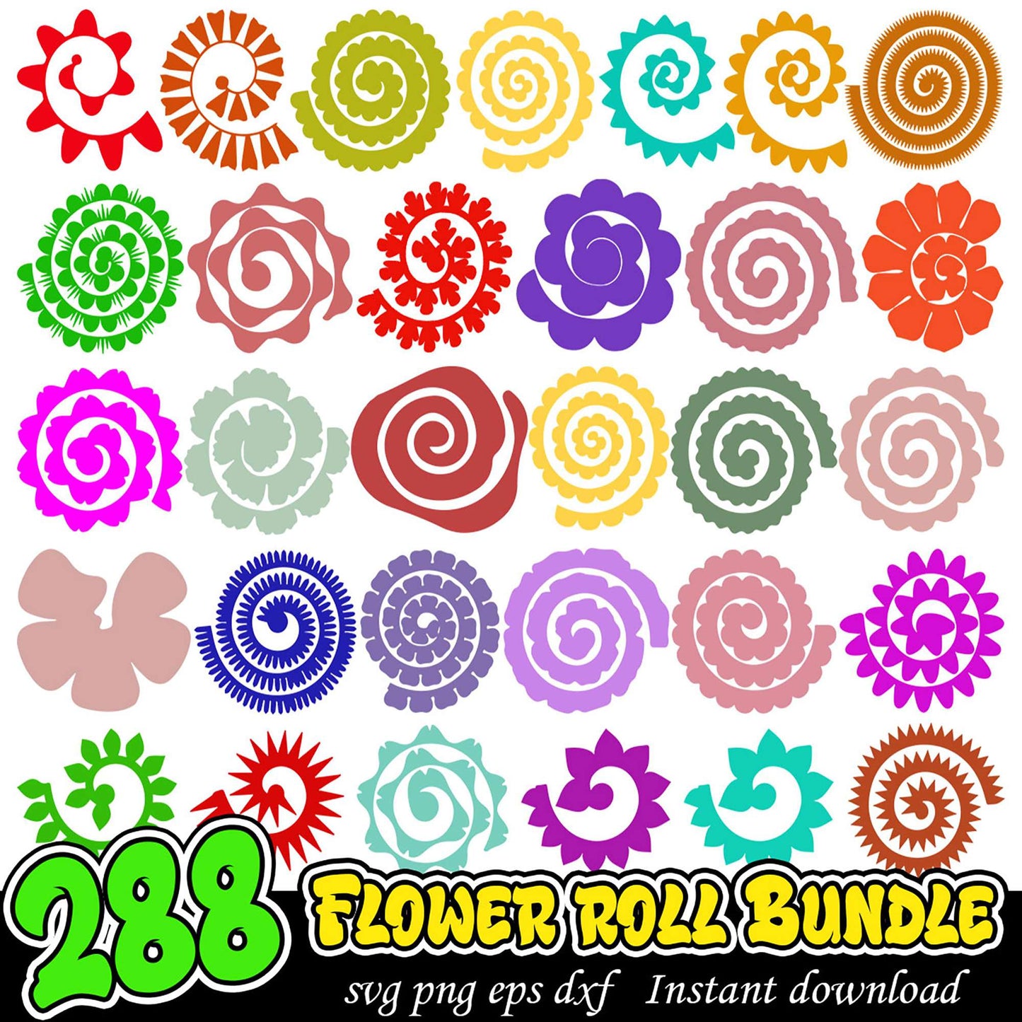 288 Flower Roll SVG Bundle Instant Download