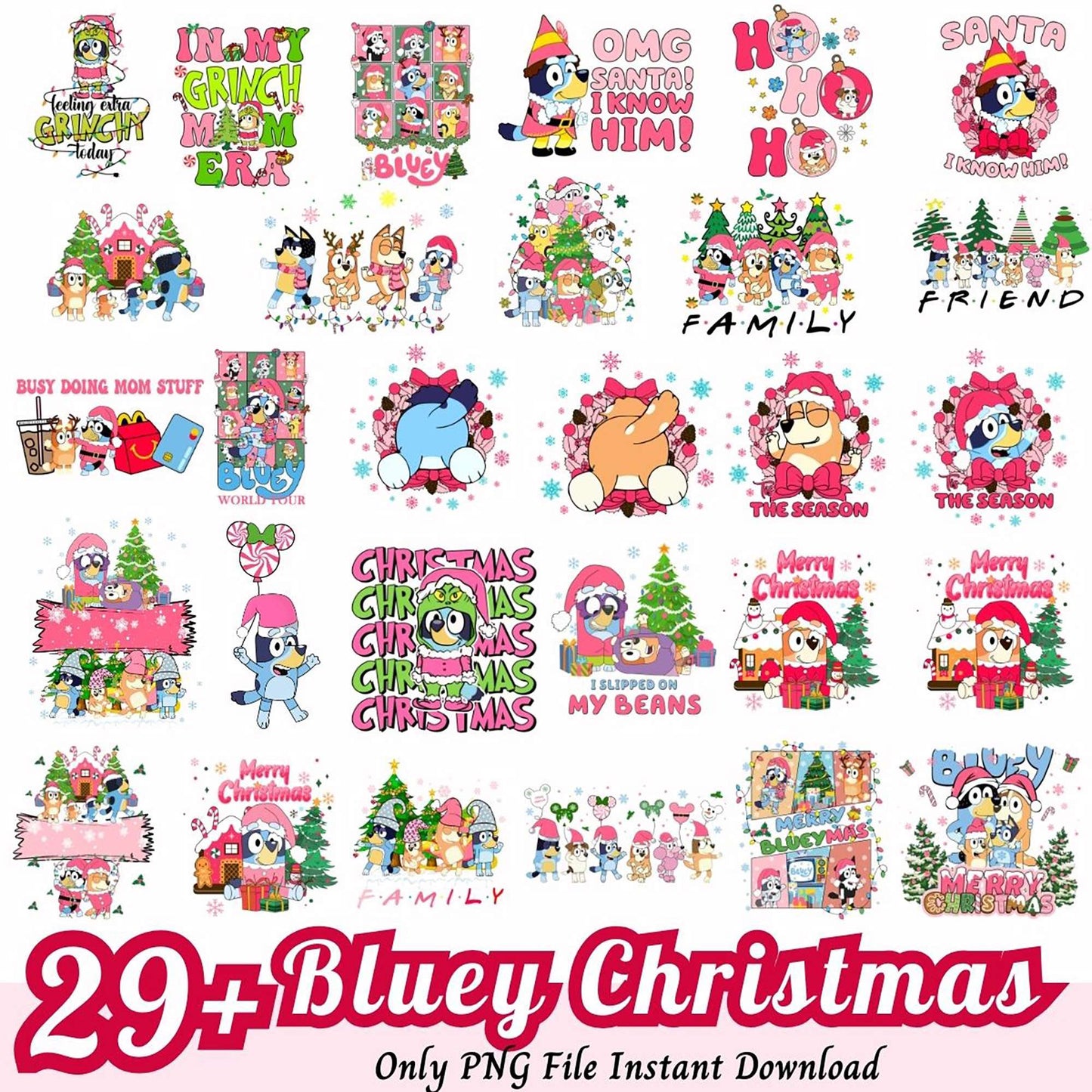 29 Bluey Christmas PNGs Instant Download