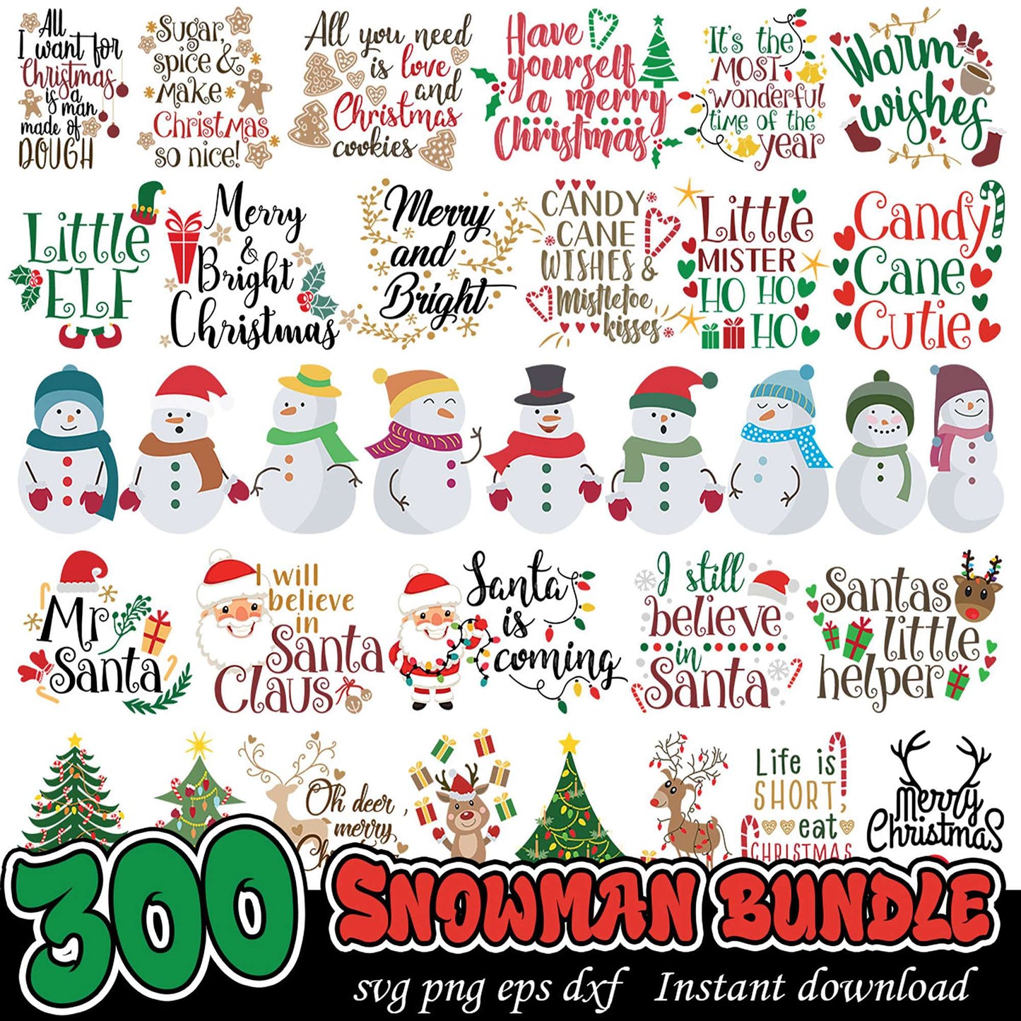 300 Snowman SVG Bundle Christmas Designs