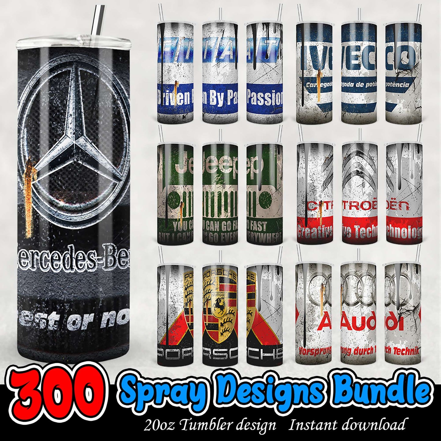 300 Spray Designs Tumbler Bundle PNG