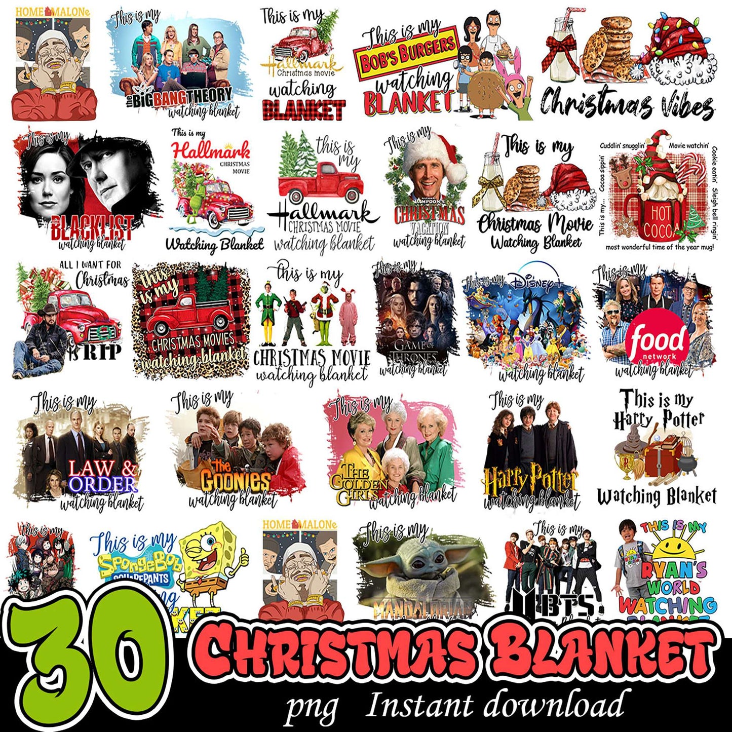 30 Christmas Movie PNG Blankets