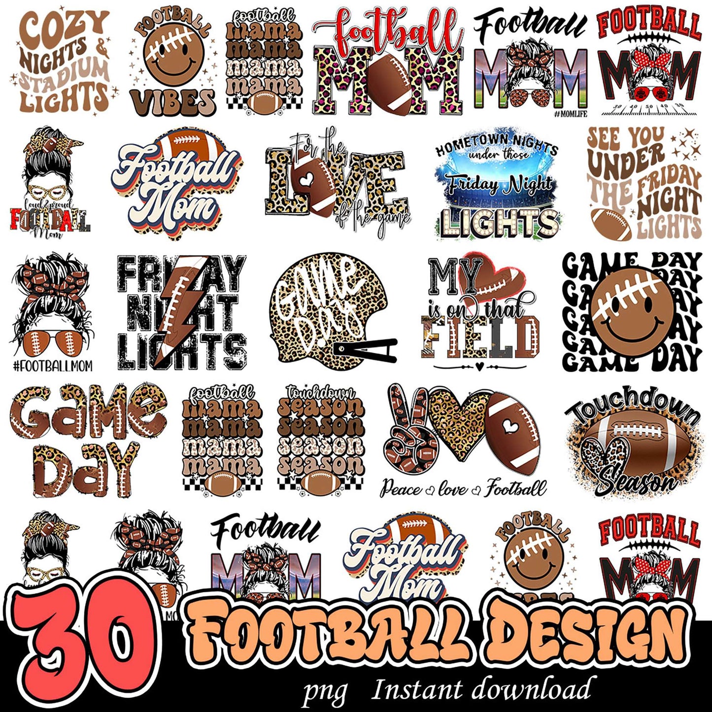 30 Football Mom PNG Designs Instant Download