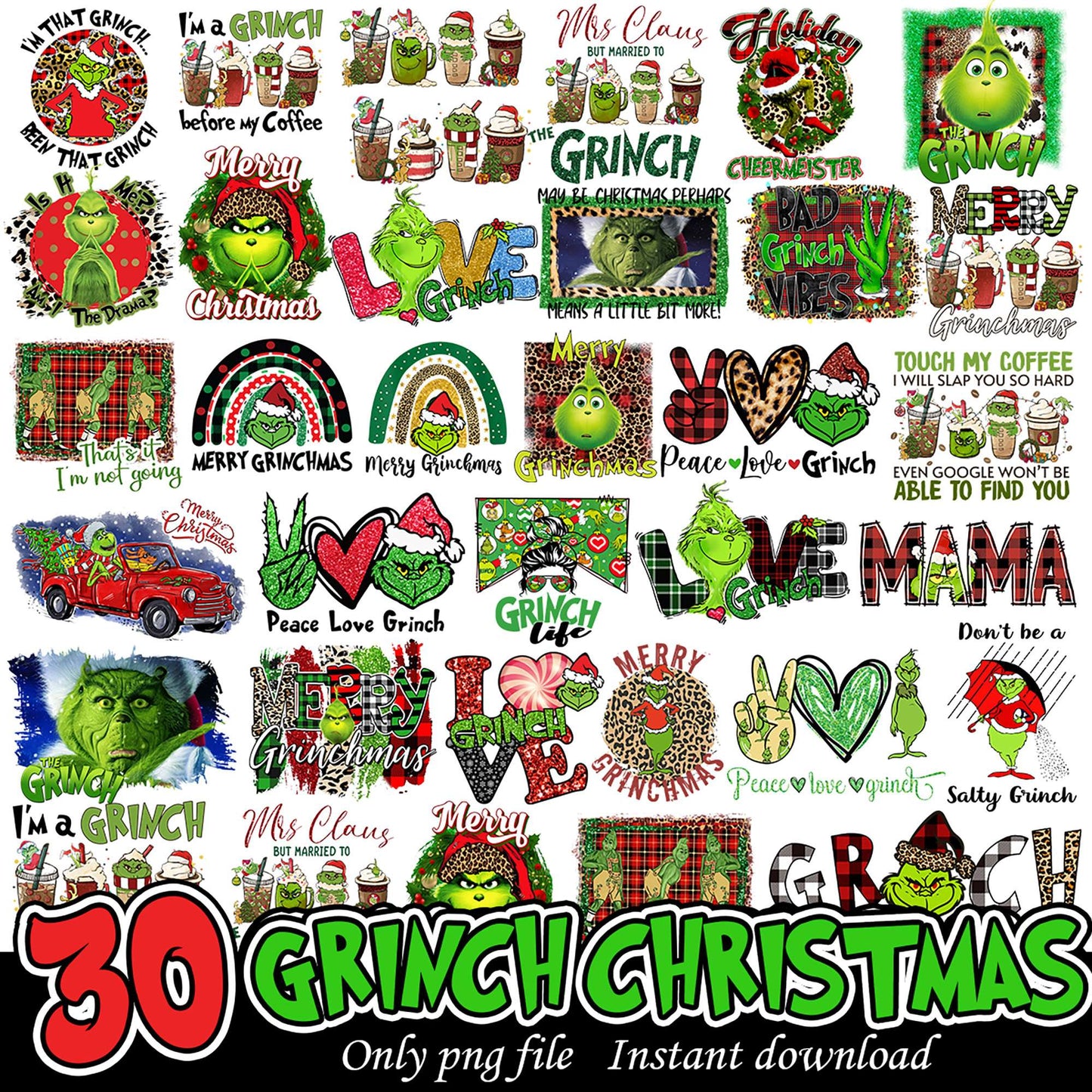 30 Grinch Christmas PNG Designs Instant Download