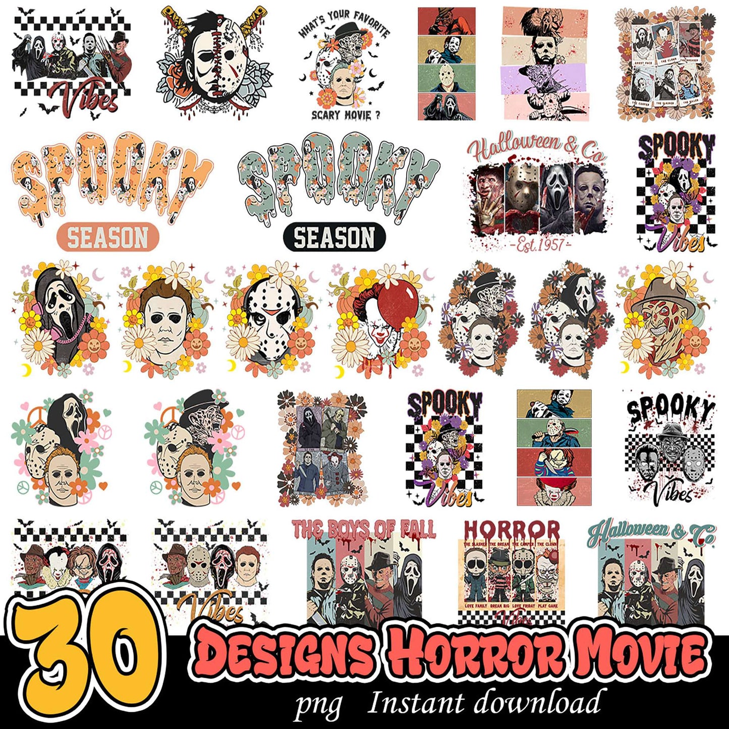 30 Horror Movie PNG Designs Instant Download