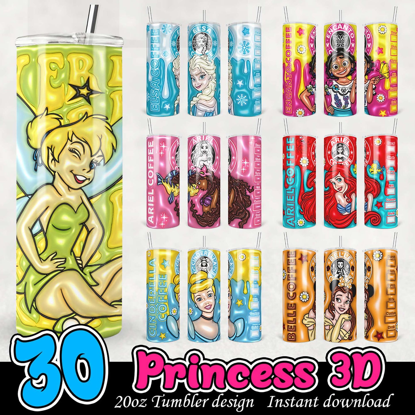 30 Princess Tumbler Designs PNG