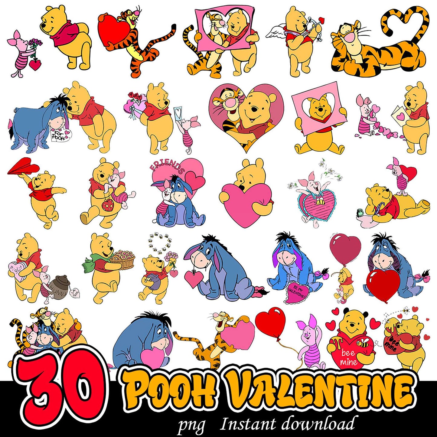 30 Winnie the Pooh Valentine PNGs