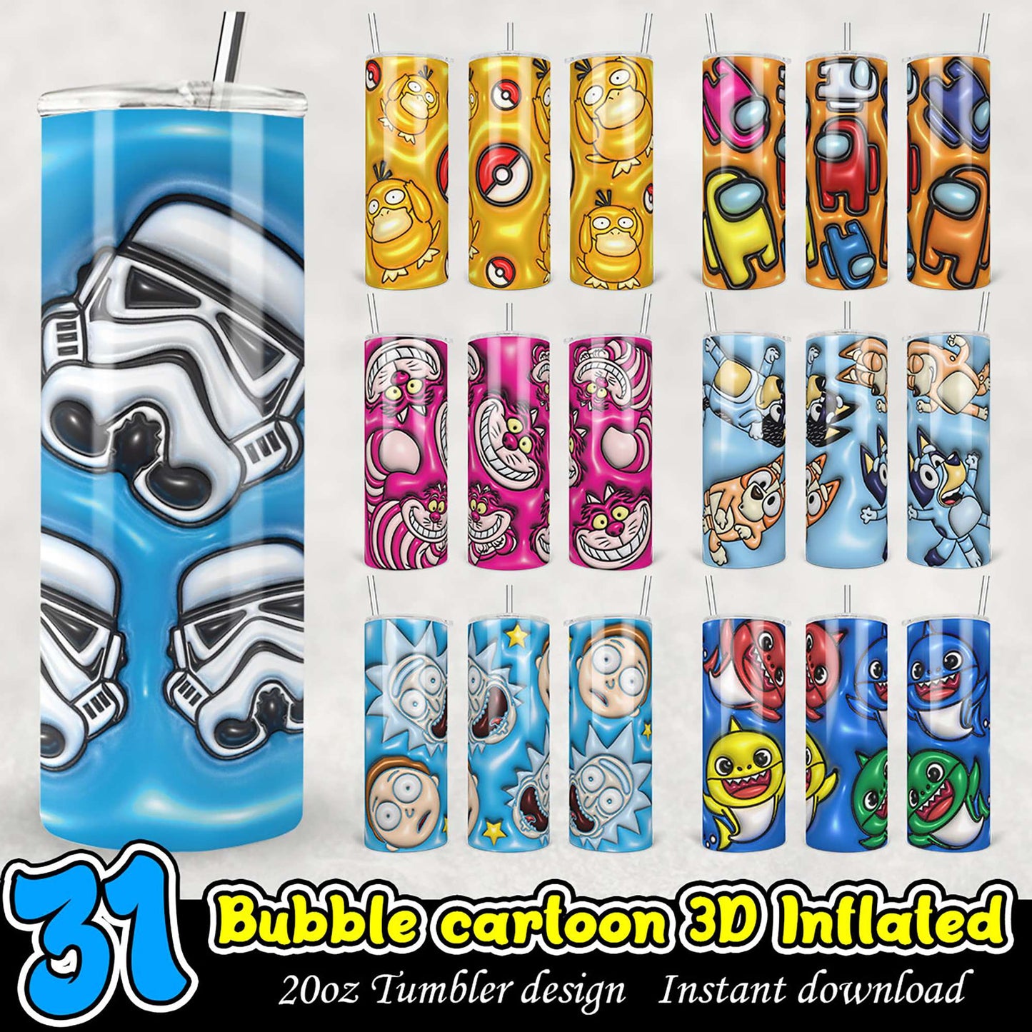 31 Bubble Cartoon 3D Tumbler PNG