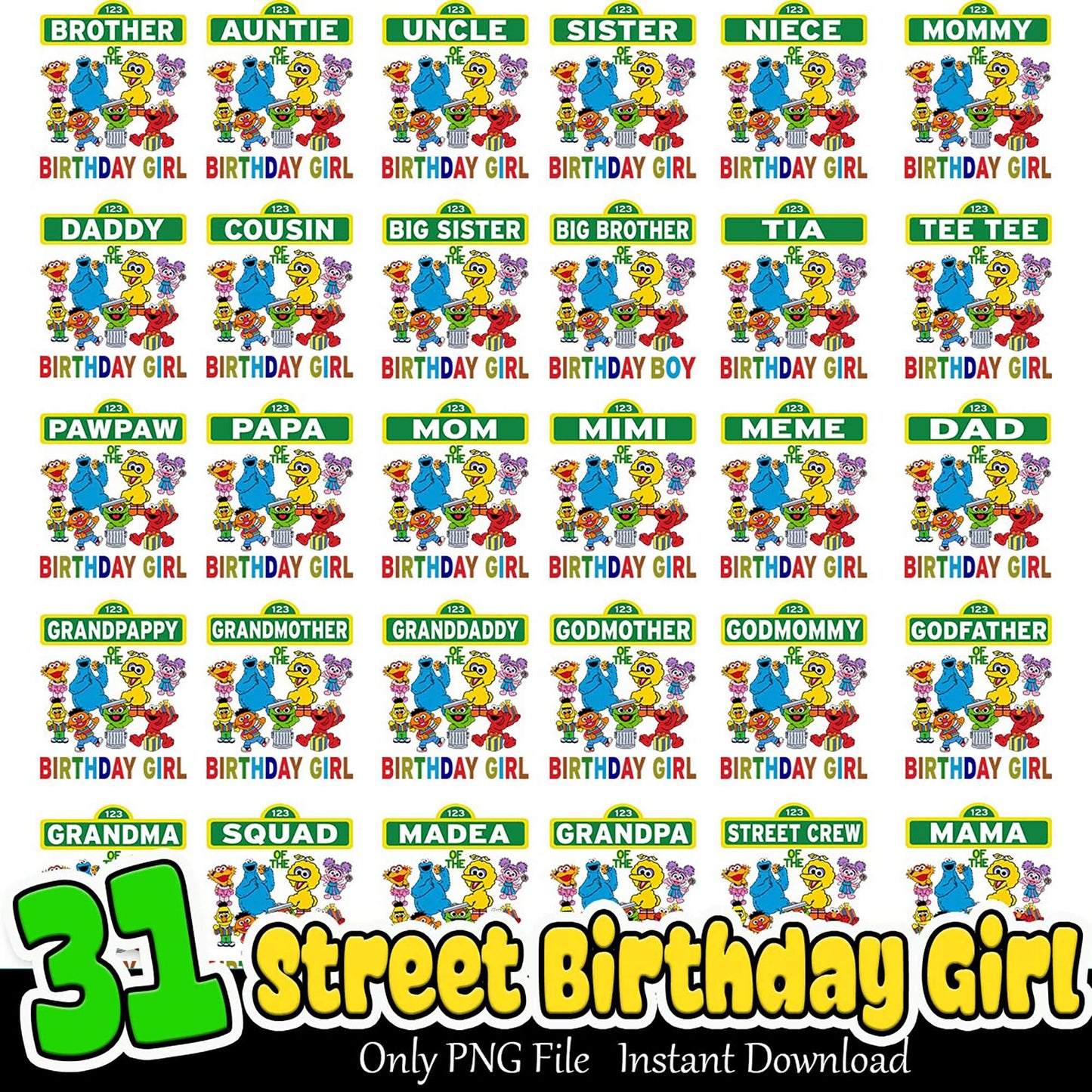 31 Sesame Street Birthday Girl PNG Bundle