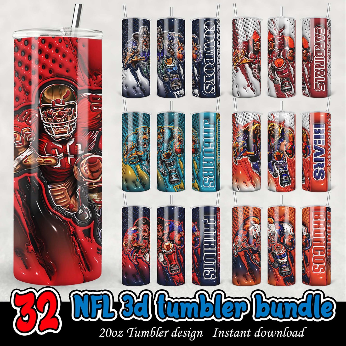 32 NFL 3D Tumbler Designs Bundle